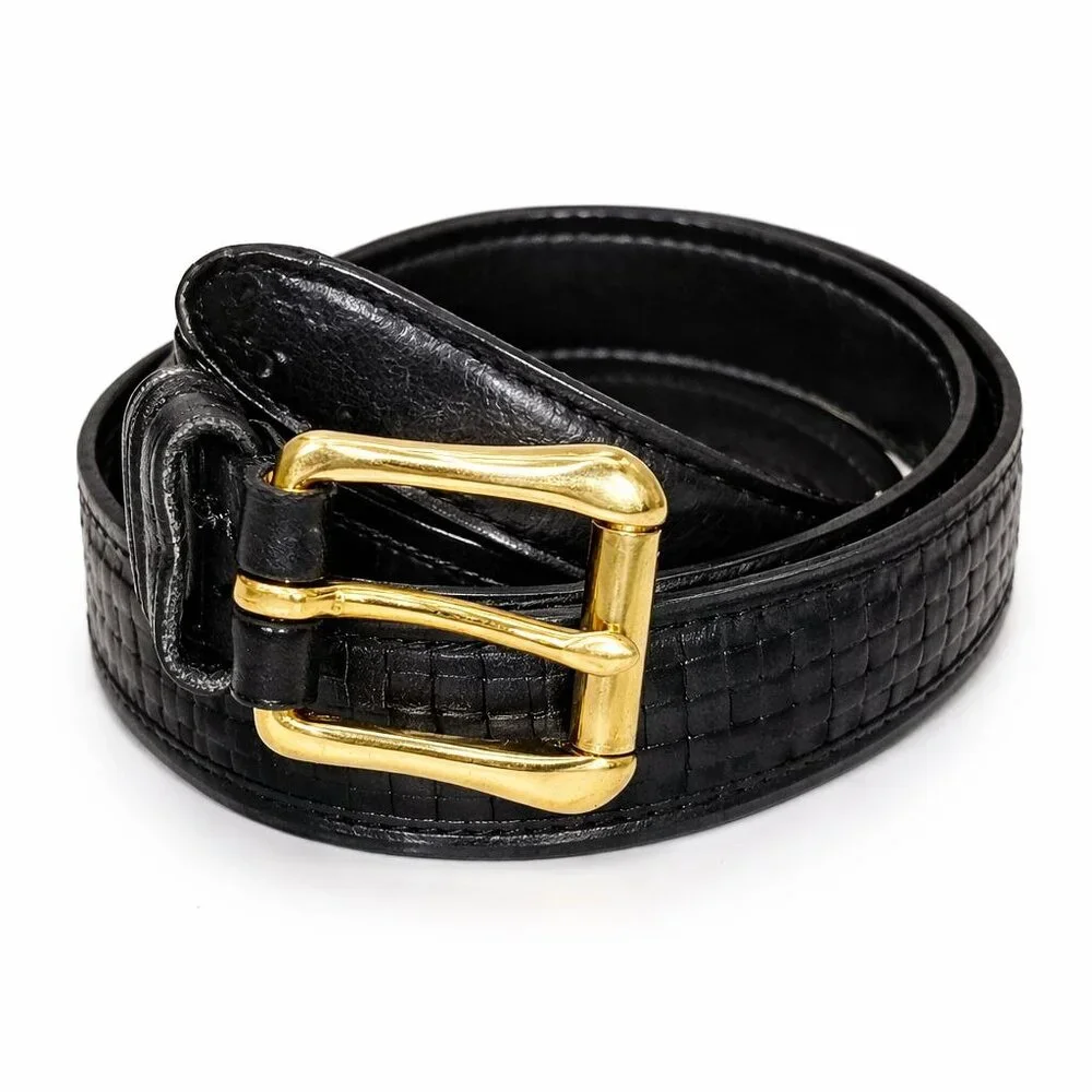 Coach Leather Designer Belt 3855 Black Basket Weave Brass Buckle, 42